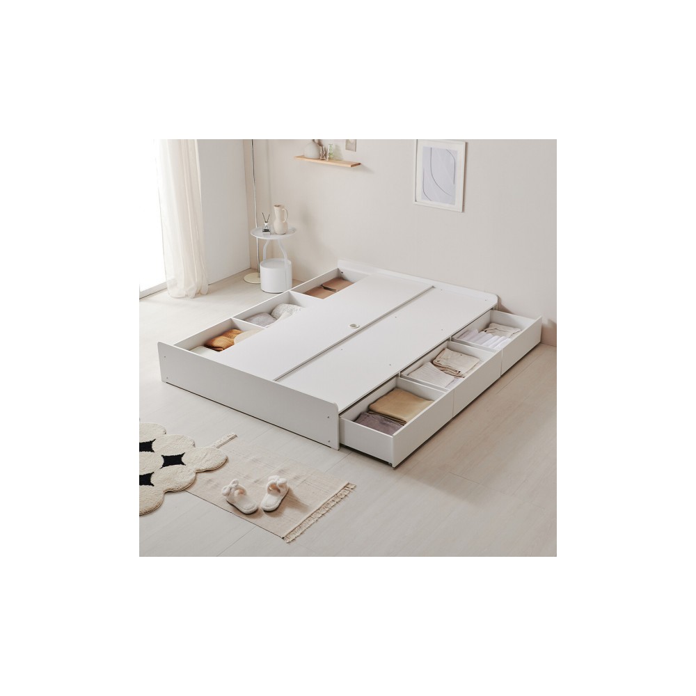 매트리스 포함 멀티3단 Big서랍 무헤드 수납침대 (퀸)+Q 본넬매트리스포함