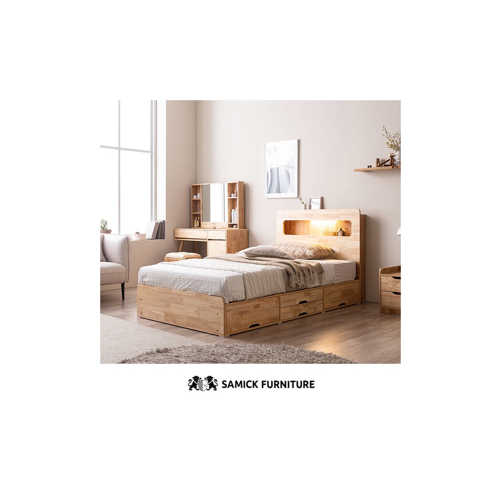 (쿠폰할인 33.9)포텐 LED 4단 수납 원목 침대(양모 라텍스 7존