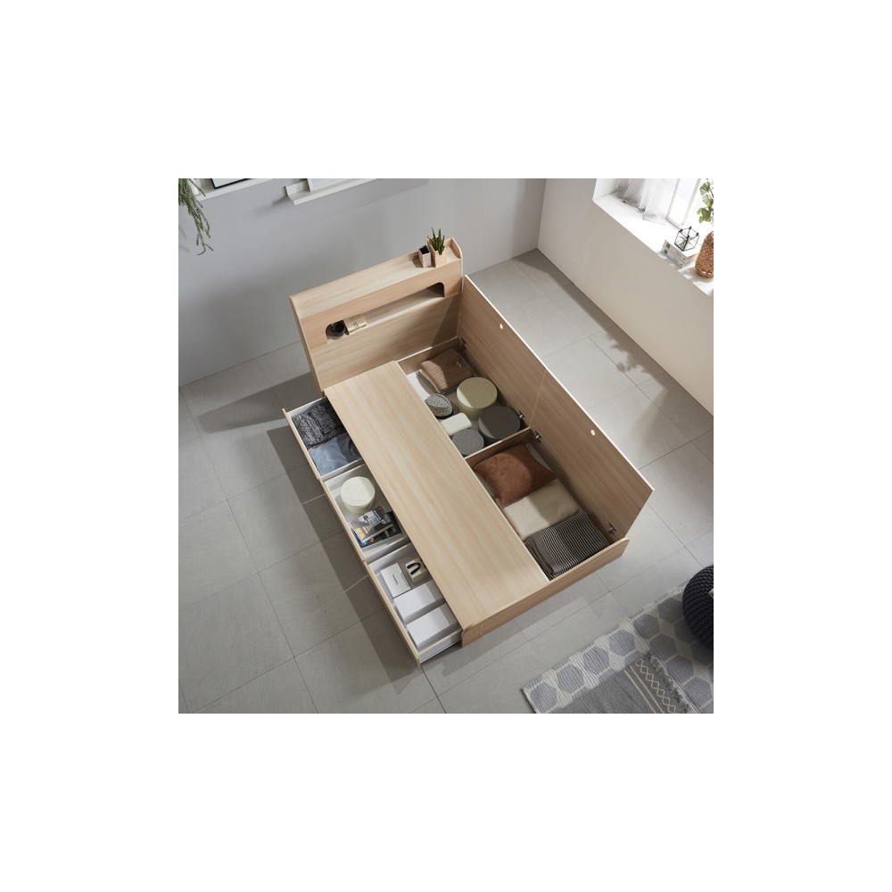 베스트 LED 수납침대 / 편백 수납헤드 원목 침대 슈퍼싱글 퀸 매트리스 서랍 침대 사은 행사