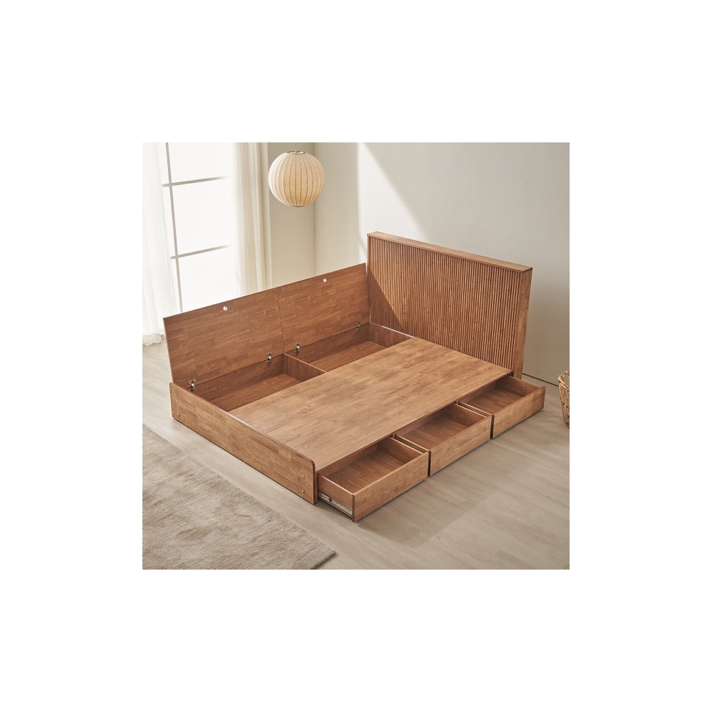 제니아 원목 호텔식 수납 퀸침대Q+LED조명협탁2개