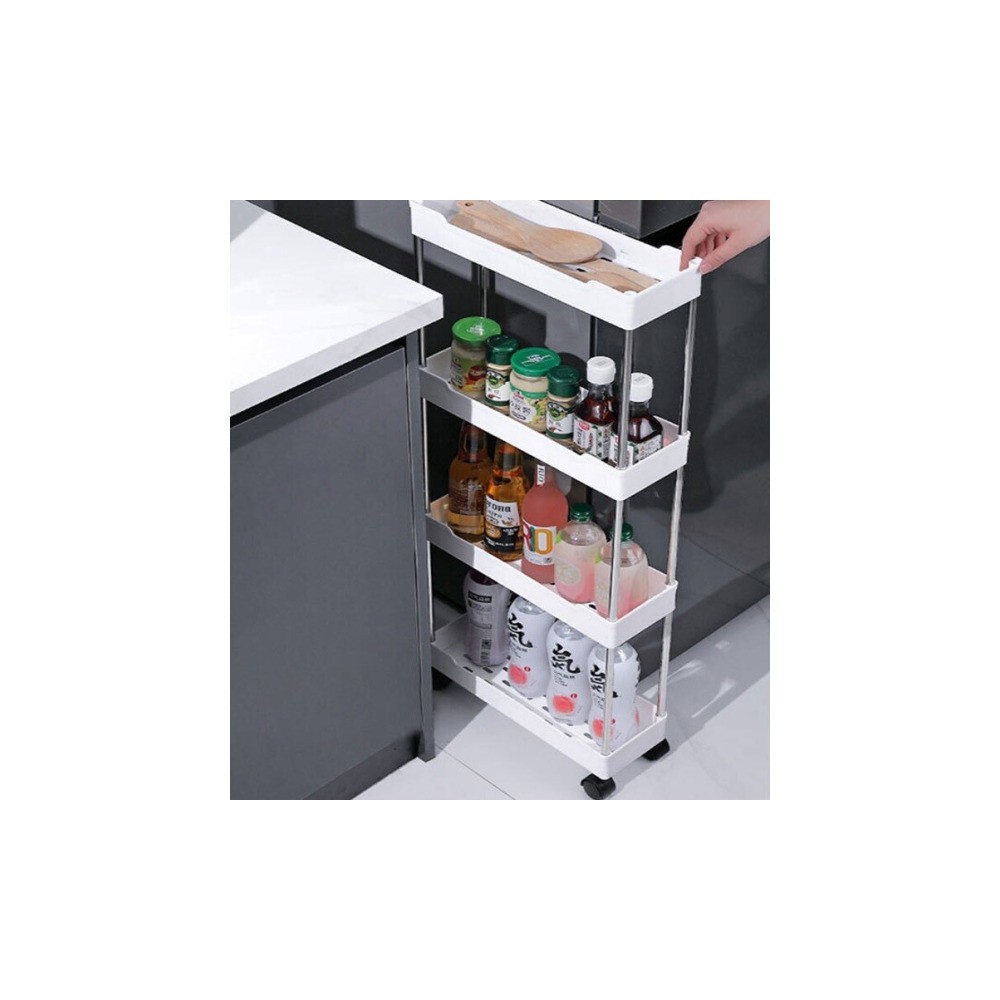 와이드형 바퀴 수납장 틈새 공략 이동식 트롤리 정리함 간이 후크 욕실 주방 가정(3단/4단)