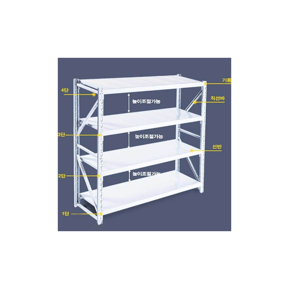 나이스선반 하중200kg 1세트 단수4단 독립 /올화이트 경량랙 앵글 무볼트 창고정리 철제선반 중량랙 조립식