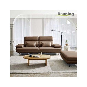 다우닝 플랫 3.5인 스윙 전체 통가죽 소파+스툴 (색상:브라운)
